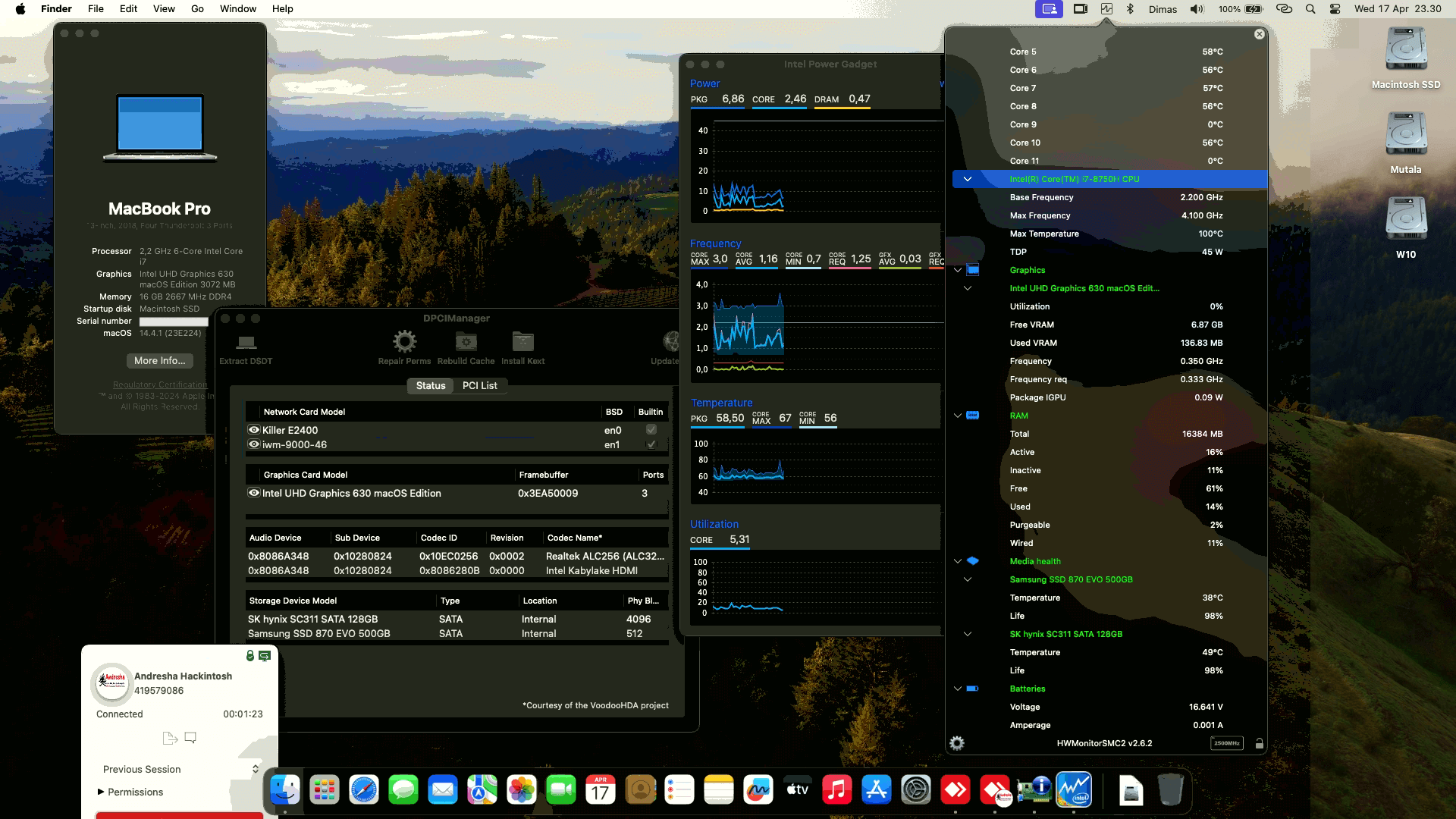 Success Hackintosh macOS Sonoma 14.4.1 Build 23E224 in Dell Inspiron G5 15-5587